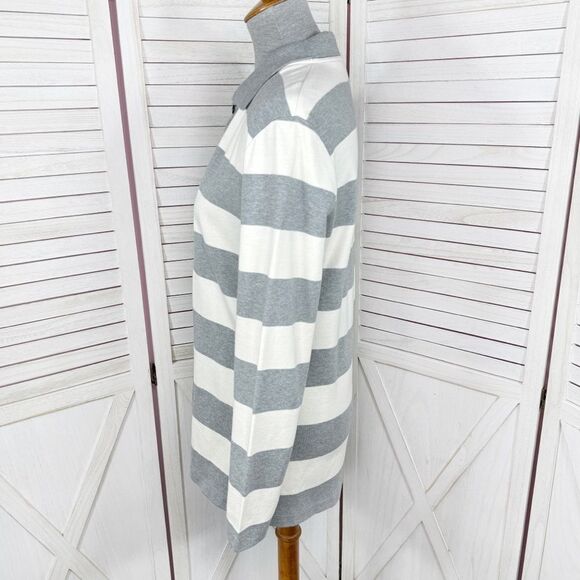 Moda International Rugby Stripes Button Front Cardigan Sweater Grey White Medium - Picture 2 of 11